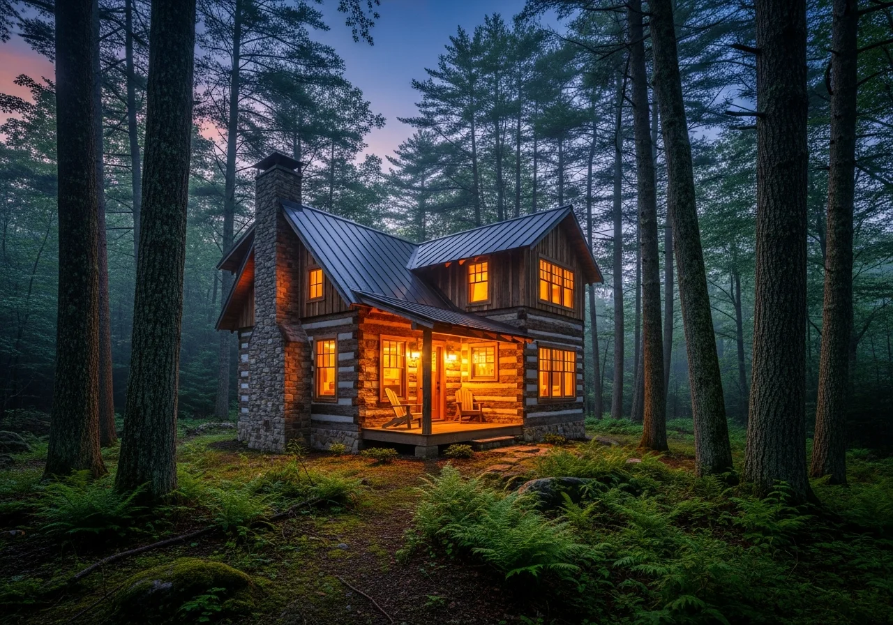 The heated cabin and outdoor amenities at Neversink Sanctuary