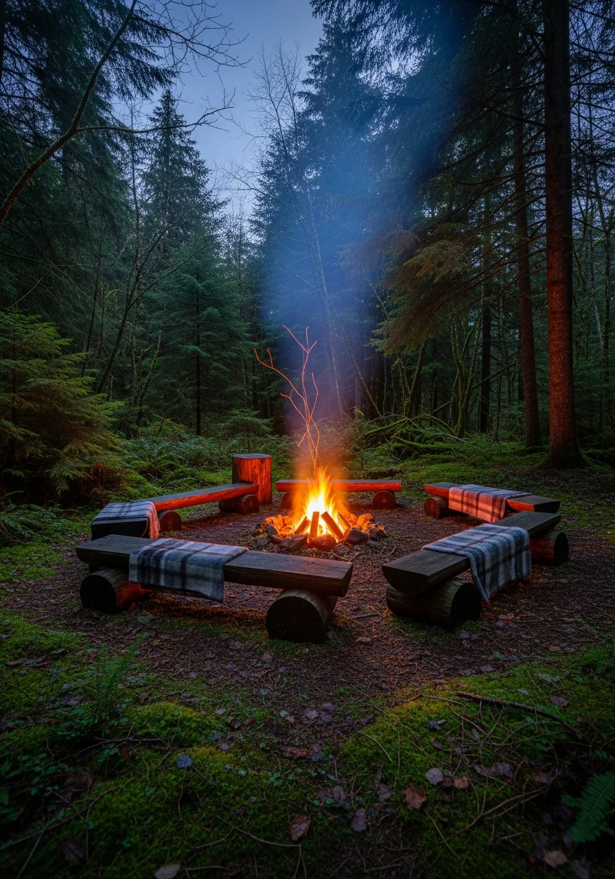 Evening campfire at Neversink Sanctuary